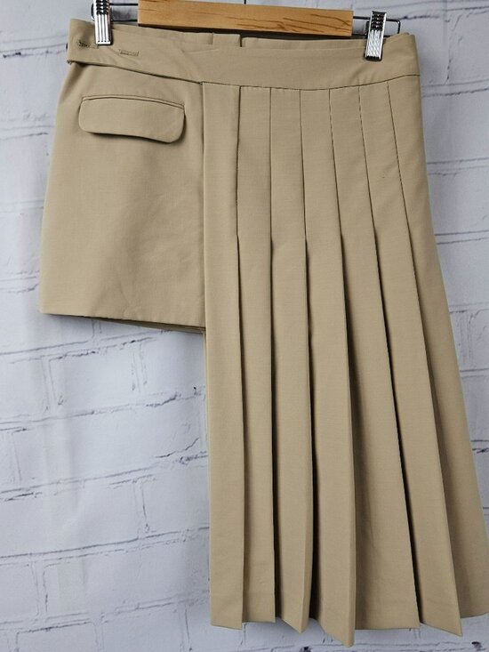 Zara Deconstructed Box Pleat Camel Color Skirt Short Long Pleated Womens XS - Picture 1 of 14